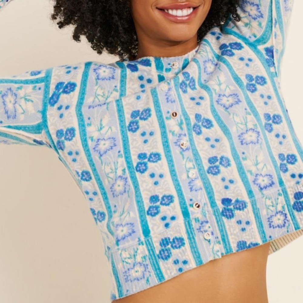 Free people nocturnal Blue floral print long sleeve crop